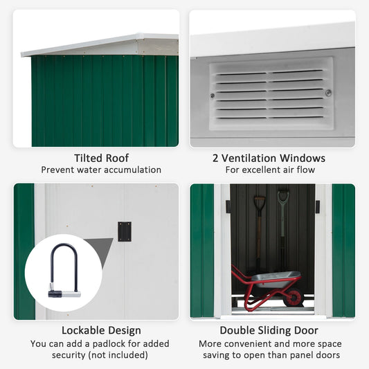 9ft Metal Garden Storage Shed with Double Doors and Ventilation Deep Green