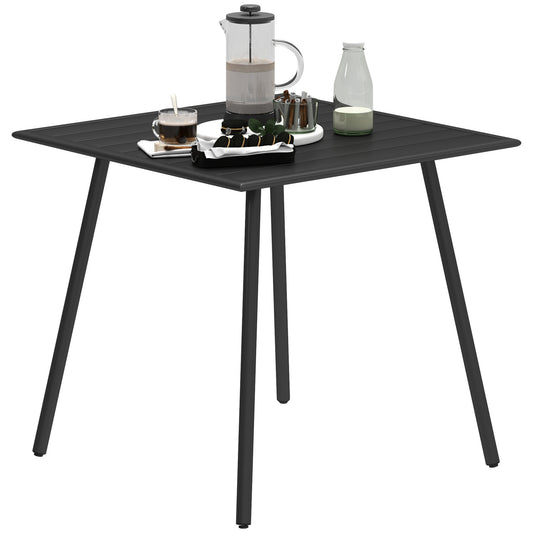 4 Seater Steel Frame Garden Table with Slat Top - Black