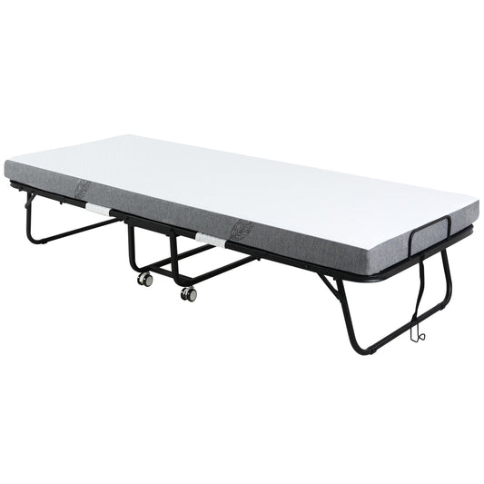 Portable Folding Bed on Wheels with 10cm Mattress-0