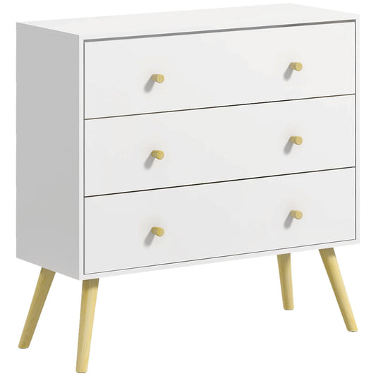 Chest of Drawers, 3-Drawer Storage Organiser Unit with Wood Legs for Bedroom, Living Room, White-0