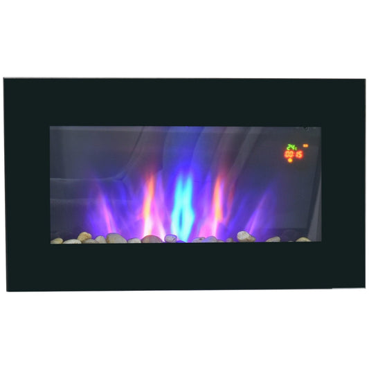 1000W Wall Mounted Tempered Glass Electric Fireplace Heater Wall Fires Black-0