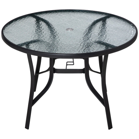 106cm Round Garden Dining Table Set with Tempered Glass Top Steel Frame