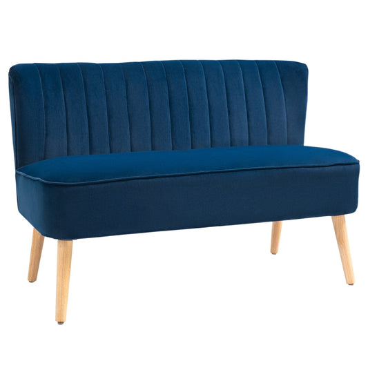 117cm Two-Seat sofa, Velvet Seat Sofa with Wood Frame Foam Padding High Back Soft Comfortable Compact Couch, Blue-0
