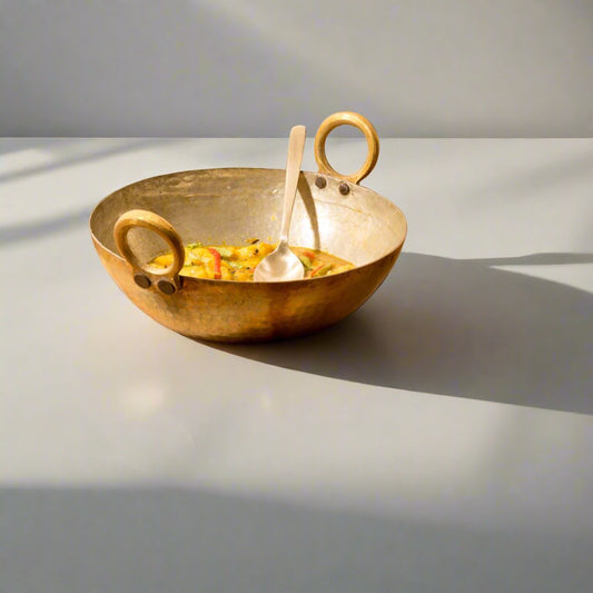 Handcrafted Brass Kadhai with Round Base - Traditional Indian Cookware for Authentic Cooking