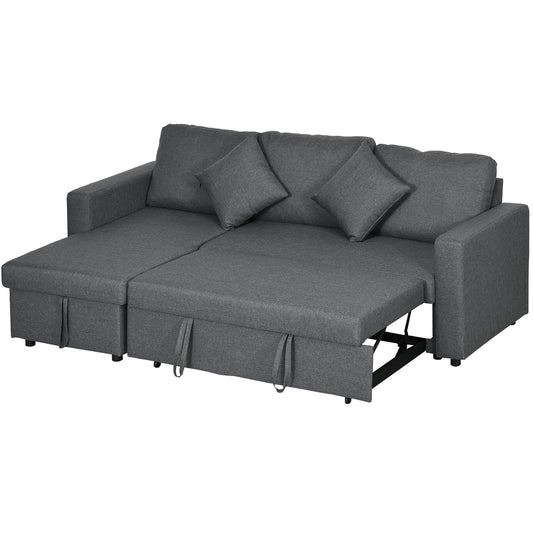 Corner Sofa Bed with Storage, 3 Seater Pull Out Sofa Bed, Convertible L Shape Sofa Couch with Reversible Chaise Lounge for Living Room, Dark Grey-0