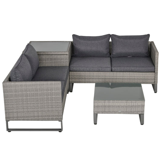 4 Piece Grey PE Rattan Sofa Set with Cushions and Storage Box-0