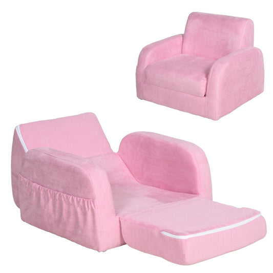 2 in 1 Kids Armchair Sofa Bed with Wooden Frame - Pink-0