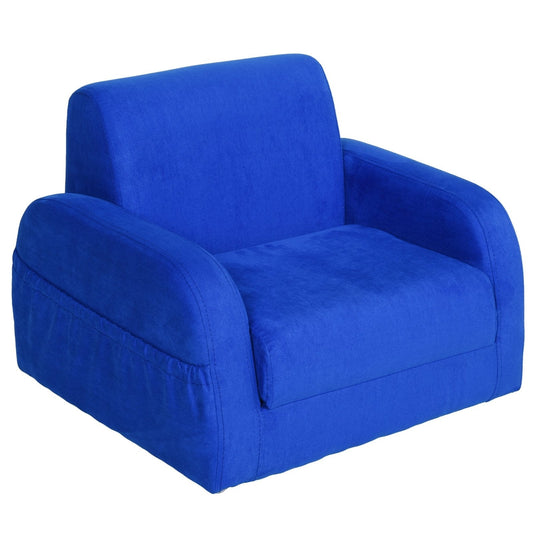 2 In 1 Kids Sofa Chair Bed with Soft Flannel and Foam - Blue-0