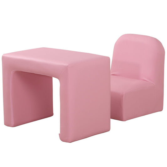 2 In 1 Toddler Sofa Chair and Table - Pink Soft Fabric-0