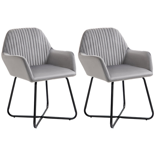 Modern Accent Chair, Velvet-Feel Fabric Upholstered Armchair with Metal Base for Living Room, Set of 2, Grey