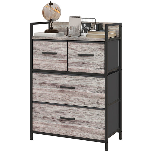 Rustic Chest of Four Fabric Drawers - Grey Wood Effect-0