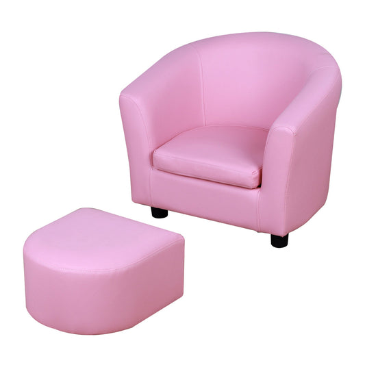 Kids Toddler Sofa and Armchair with Footstool - Pink, Thick Padding-0
