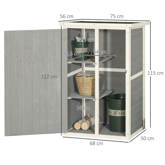 Wooden Garden Storage Shed Fir Wood Tool Cabinet Grey
