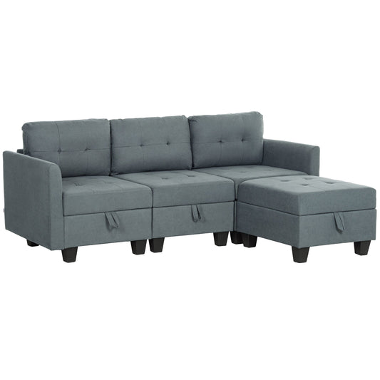'L' Shape Modular Sofa, with Storage - Dark Grey-0