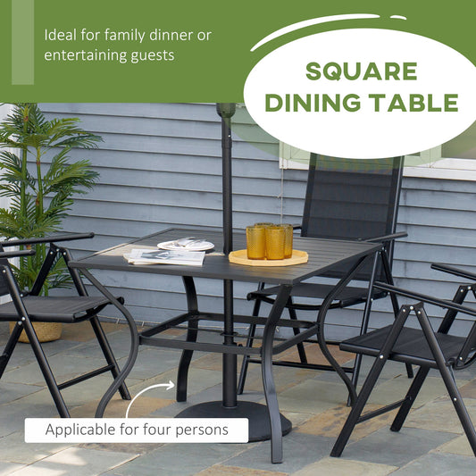 4 Seater Outdoor Dining Table with Parasol Hole - Black Steel