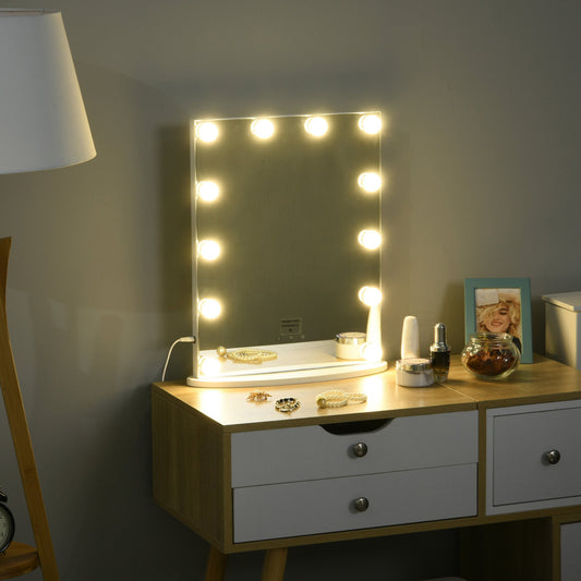 Hollywood Mirror with Lights for Makeup Dressing Table, Lighted Vanity Mirror with 12 Dimmable LED Bulbs and USB Plug in Power Supply, White-0