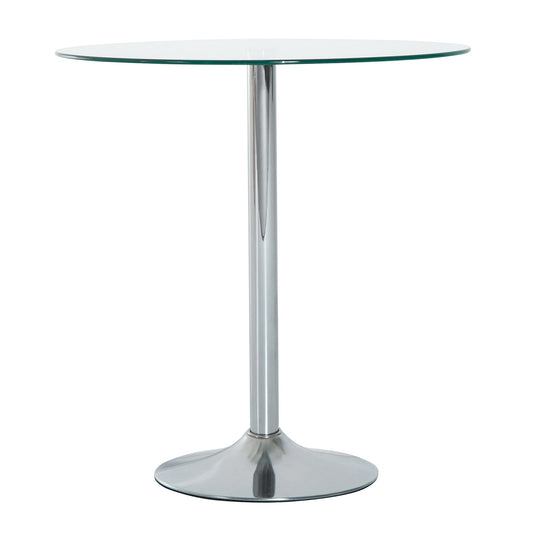 Round Dining Table, Modern Dining Room Table with Tempered Glass Top, Steel Base, Space Saving Small Bar Table-0