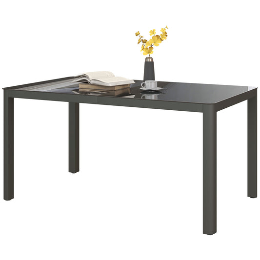 6 Seater Outdoor Dining Table with Tempered Glass Top Grey