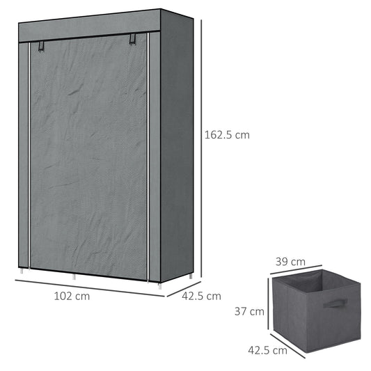 Portable Fabric Wardrobe with 5 Compartments and Hanging Rail - Dark Grey