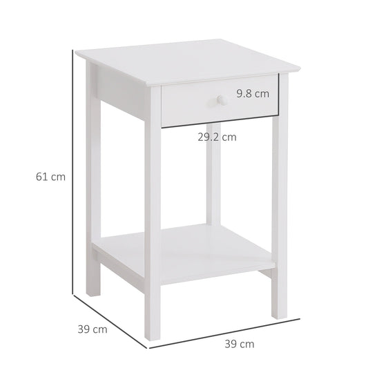 Stylish Wooden Bedside Table Cabinet with Drawer - White