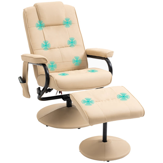 Manual Sofa Reclining Armchair PU Leather Massage Recliner Chair and Ottoman, Cream-0