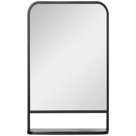 Square Wall Mirror with Storage Shelf, 86 x 53 cm Modern Mirrors for Bedroom, Living Room, Black-0