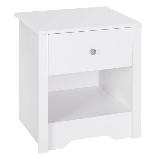 Solid Wood Bedside Table Unit with Drawer - White