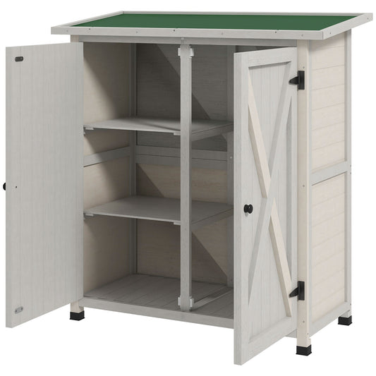 Wooden Garden Storage Shed with Shelves Double Door Light Grey