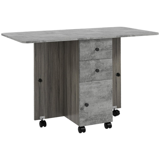 Foldable Dining Table, Drop Leaf Table with Drawers and Storage Cabinet-0