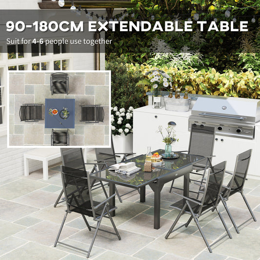 7 Piece Outdoor Dining Set with Extendable Table and Folding Chairs Grey