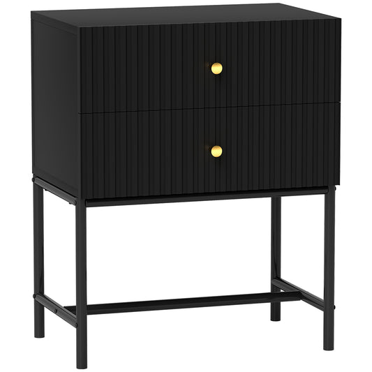 Elegant Two-Drawer Bedside Table - Black
