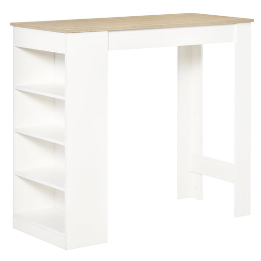 Bar Table Coffee Table Kitchen Dining Table with 4-Tier Storage Shelf for Kitchen, Dining Room, Living Room, Natural-0