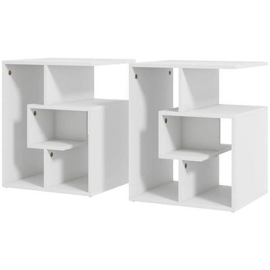 Side Table, 3 Tier End Table with Open Storage Shelves, Living Room Coffee Table Organiser Unit, Set of 2, White-0