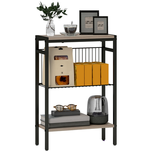 Three Shelf Industrial Side Table, Grey