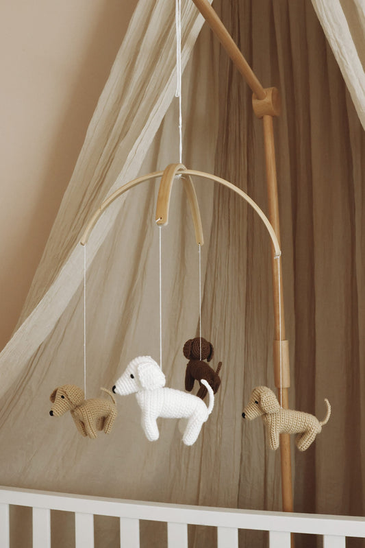 Handmade crochet dogs baby mobile