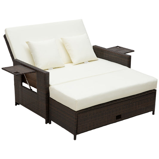 2 Seater Outdoor Rattan Garden Sofa and Daybed Set Brown-0