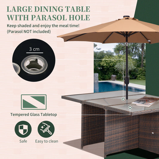 11 Piece Rattan Garden Dining Set 10 Seater With Table Umbrella Hole Mixed Brown