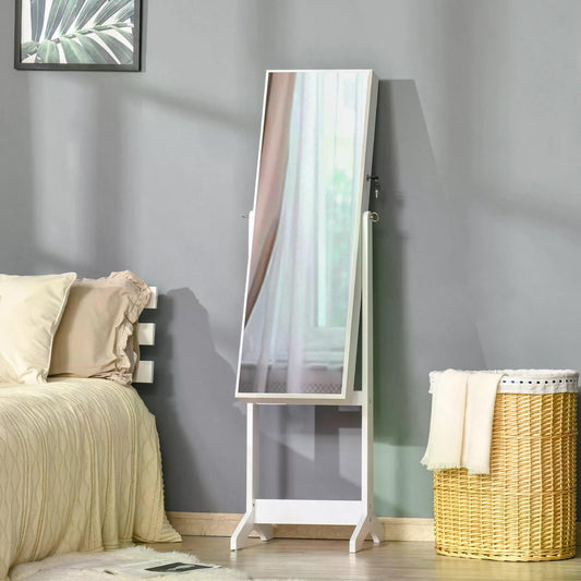 Jewellery Cabinet with Full-Length Mirror, Mirror Armoire, Lockable Jewellery Organiser for Bedroom Dressing Room, White-0