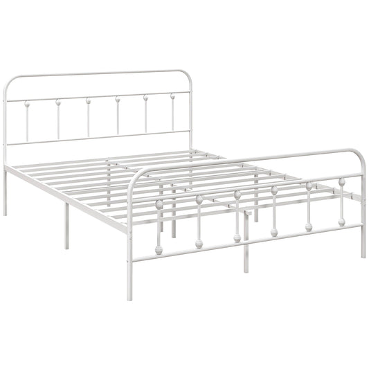 King Size Minimalistic Metal Bed Frame for Spacious Comfort - White-0