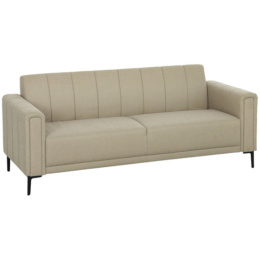 3 Seater Sofa, Modern Fabric Sofa Couch, Channel Tufted Upholstered Sofa Settee for Living Room, Guest Room, Bedroom, Home Office, Khaki-0
