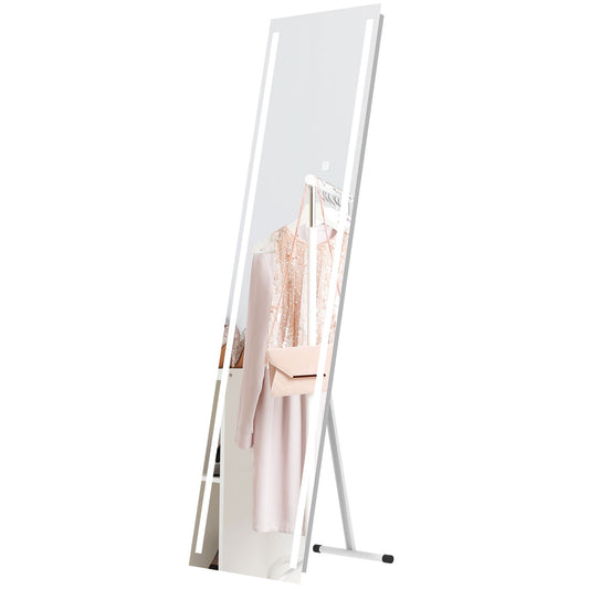 Standing Dressing Mirror with LED Lights, Wall Dressing Mirror for Bedroom with Dimmable and 3 Colour Lighting, White-0