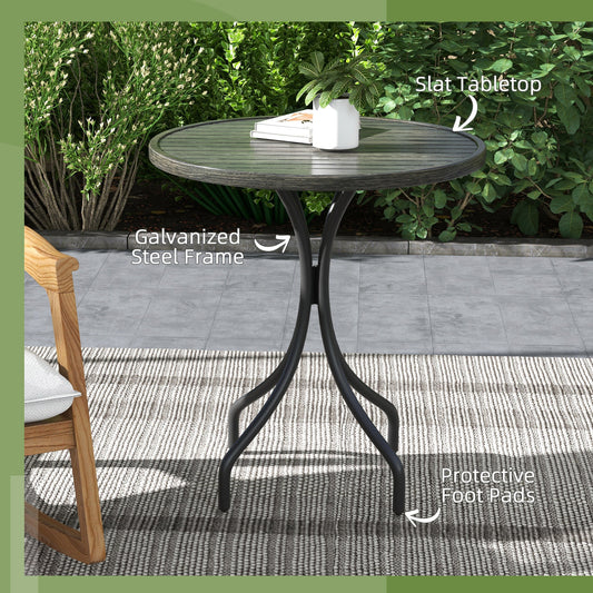 66cm Galvanised Steel Garden Table with Slatted Top - Grey