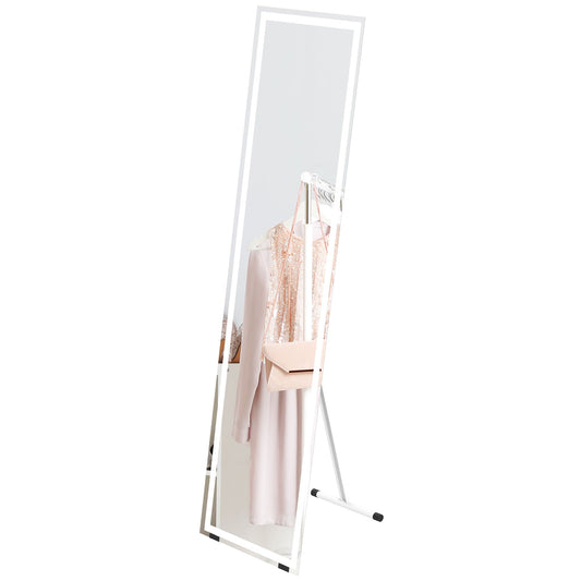 Standing Dressing Mirror with LED Lights, Wall Dressing Mirror for Bedroom with Dimmable and 3 Colour Lighting, White-0