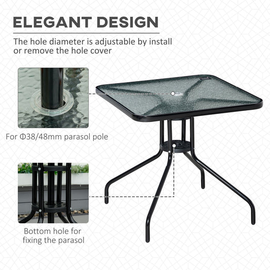 1 Piece Square Tempered Glass Bistro Table with Steel Frame - Black