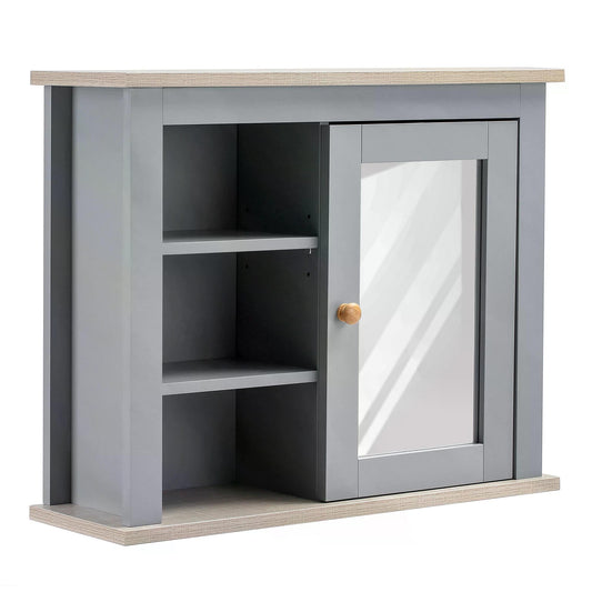 Bathroom Wall Mirror Storage Cabinet with Adjustable Shelves - Grey-0