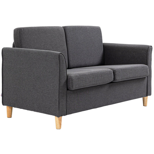 Compact Loveseat Sofa, Modern 2 Seater Sofa for Living Room with Wood Legs and Armrests, Dark Grey-0