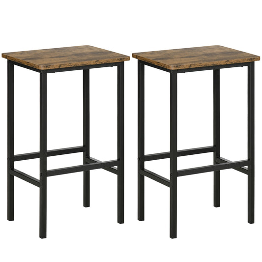 Industrial Bar Stools Set of 2 with Footrest for Rustic Dining - Brown