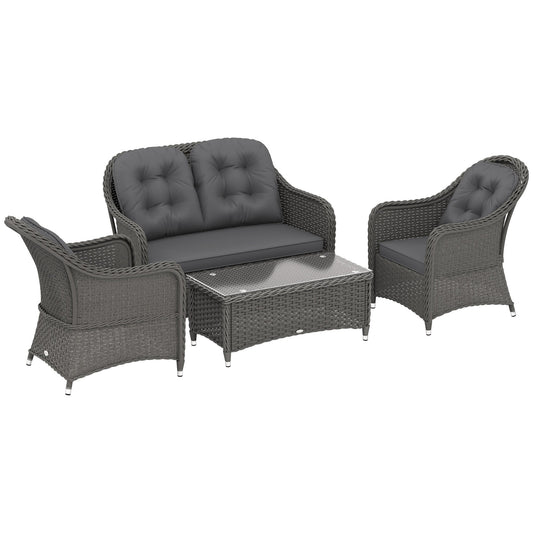 4 Piece Rattan Sofa Set with Aluminium Frame and Glass Table Light Grey-0