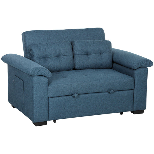Pull Out Sofa Bed with 2 Pocket Springs, Fabric 2 Seater Click Clack Sofa Bed Settee, Convertible Sofa Couch with Pillows and Side Pockets for Living Room, Home Office, Blue-0