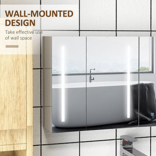 Bathroom Wall Wardrobe with Light, Bathroom Storage Cupboard with USB Charge, Adjustable Shelf, 90L x 15H x 70Dcm, White